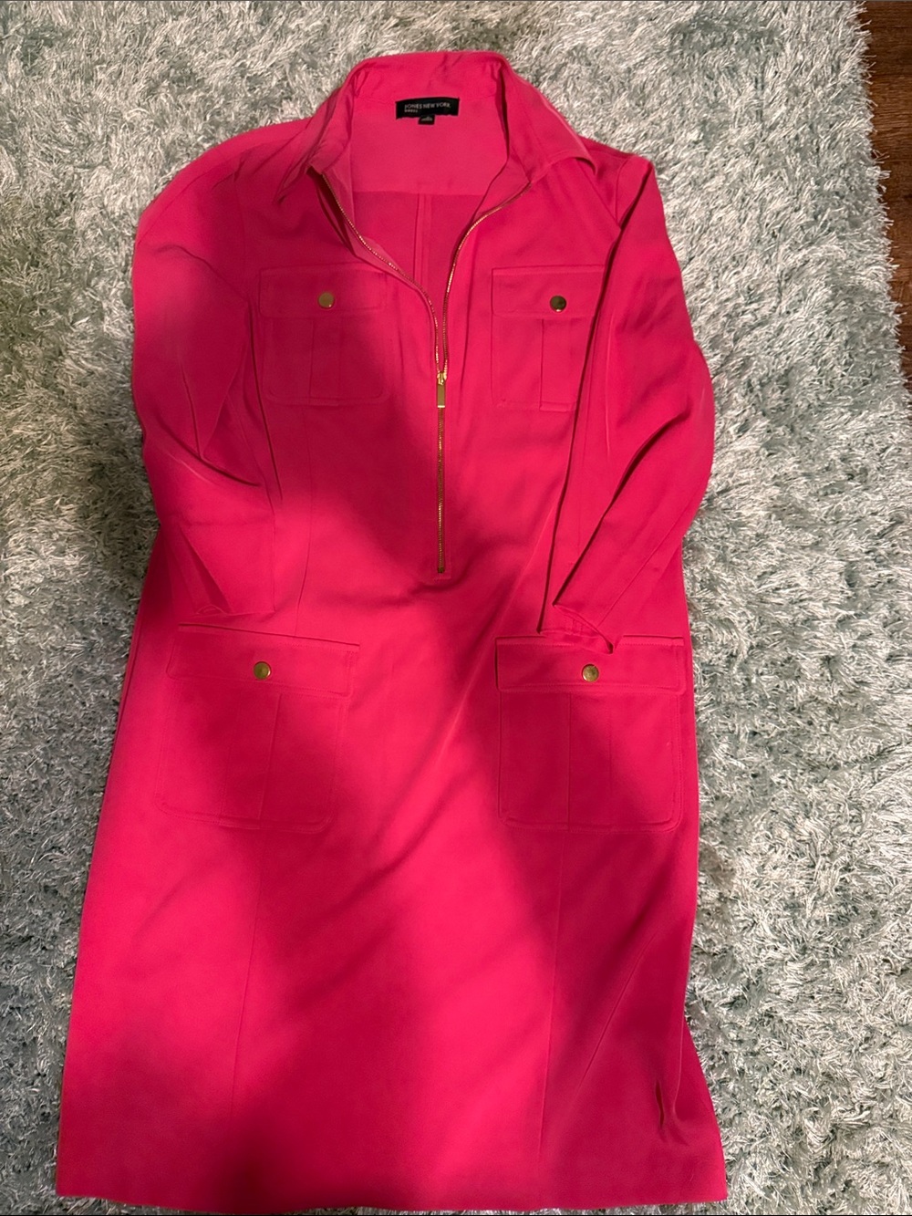 Jones New York Hot Pink Long-Sleeve Zip-Front Shift Dress